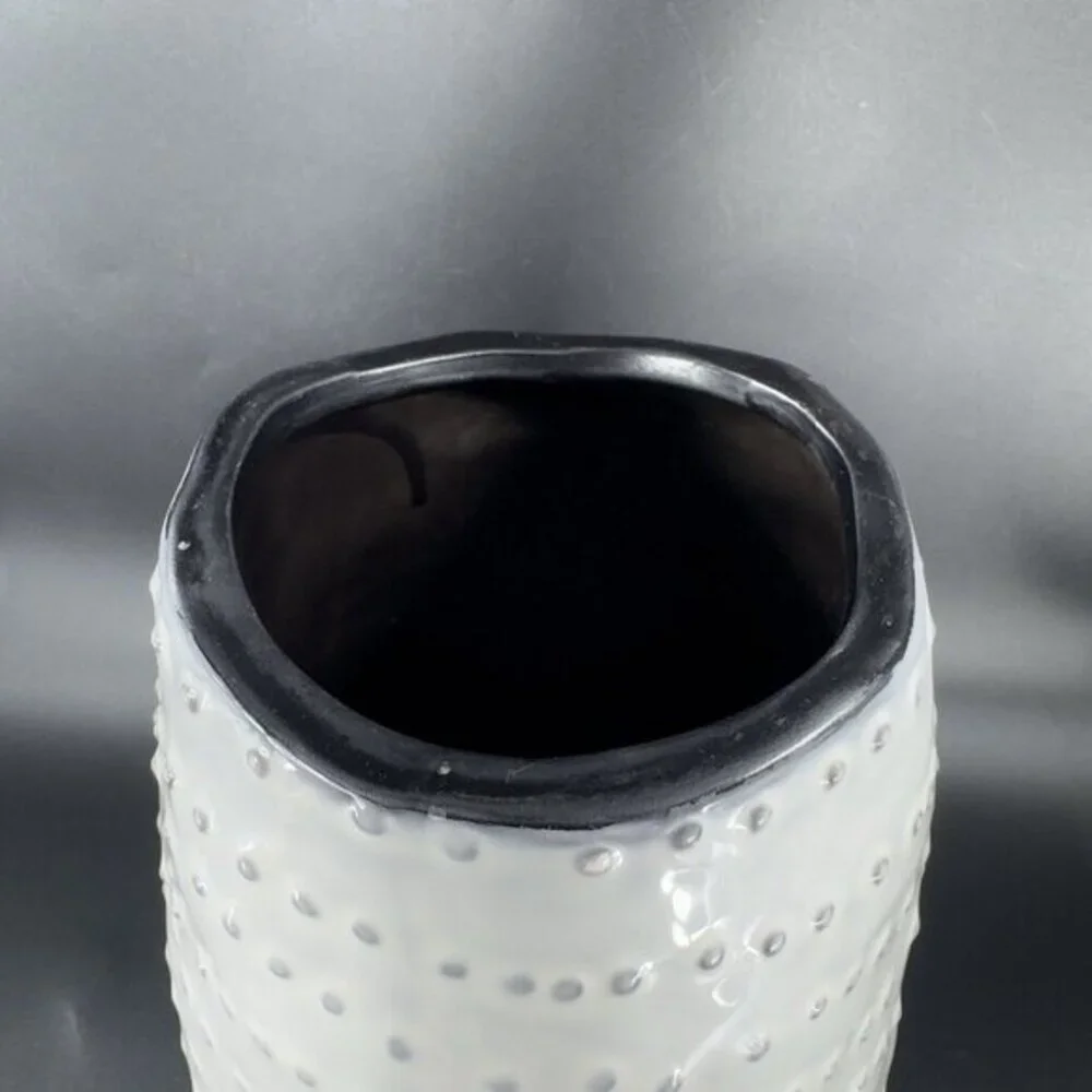 Nate Berkus Ceramic White Hobnail Textured Pottery Vase Vessel With Black Inside